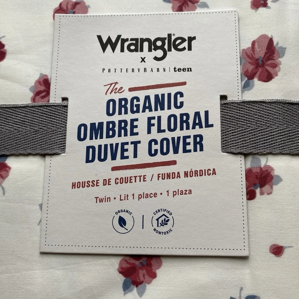 Wrangler x Pottery Barn Teen Organic Ombre Floral Duvet‎ Cover Twin Size Red NEW